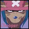 Pixelated anime-style icon of a character with blue hair, brown face, and pink headband featuring a white X symbol, with 'Chopper' text below.