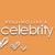 Pixelated orange background with white text reading 'celebrity' and three white heart shapes below it.