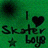 Green background with black text and symbols: 'I' followed by a heart symbol, 'Skater' in cursive, 'Boy' in cursive, and a star. Red background with white 'DUH!!' text.