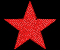Red star-shaped icons animate through five distinct states on a black background, transitioning from full stars to vertical lines and back.