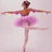Pixelated image of a ballerina in a pink tutu performing an arabesque pose with arms extended horizontally.