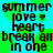 Pixelated text reads 'summer love heart break all in one' over a cyan and green background with a heart symbol.