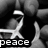 Black-and-white image split into four quadrants with text overlays: 'peace' top-left, 'love' top-right, 'rock' bottom-left.