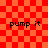 Red and orange checkered background with four instances of the text 'pump it' in black pixelated font, two showing a blurred circular distortion effect on the right side.