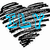 A heart-shaped icon with a black and gray pixelated outline and blue text reading 'LOVE' in the center.