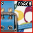Blue and white animated icon with 'COACH' text, featuring a small white dot moving across the lower portion of the image.