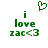 Green pixelated text 'i love zac<3' with a green heart symbol above the 'i' on a white background.