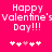 Pixelated pink background with white text reading 'Happy valentine's Day!!!' and five heart symbols below, two variations of the same design side-by-side.