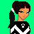 Pixel art contact sheet showing multiple frames of a cheerleader character in black and white uniform with green background.