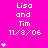 A bright pink background displays repeated text "Lisa and Tim 11/8/06" with varying numbers of white heart symbols below each instance.
