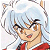 Pixelated anime-style icon shows a character with light blue hair, brown eyes, and a red outfit, smiling with one hand raised near the face.