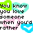 Pixelated text in black block letters on white background with colored heart shapes, displaying a quote about love and relationships.