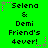 Green background with pixelated text reading "Selena & Demi Friend's 4ever!" repeated in a , surrounded by pink and gray star-like pixel clusters
