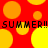 Red background with yellow and orange circles; black text 'SUMMER!! SUMMER!!' repeated twice horizontally.