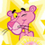 Pixelated pink cartoon character with closed eyes and a smile, set against a yellow starry background in a static 50x50 icon format.