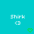 Pixelated turquoise background with two identical white text blocks reading 'Shirk' above '<3' symbols, each paired with a green heart outline below.