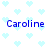 Pixelated blue text 'Caroline' repeated four times on a white background with light blue heart patterns.