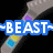 ~BEAST~ text in white pixelated font on blue background, with a gray cylindrical object featuring colored circular segments against black.