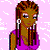 Pixelated static image of a female character with brown skin, long braided hair, and purple top against pink background with white pixel artifacts.
