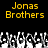 Yellow pixelated text 'Jonas Brothers' appears twice on a black background above a of grayscale pixelated figures with raised hands