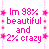 A 49x49 pixel animated contact sheet of a pink text-based icon with repeating phrases and star accents, displayed in a 3x3 grid layout on a gray background.