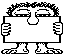 Pixelated character with spiky hair holds a sign displaying sequential text fragments across frames, transitioning from empty to 'Publica' to 's' to empty again.