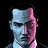 Pixelated icon of a person with blue and pink color scheme, transitioning through text overlays and logo variations.