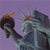 Static pixelated image of a figure with dark hair and a crown-like object, holding a torch-like item against a purple background.