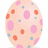 Three pastel-colored egg-shaped icons with pink, orange, and blue polka dots; the top-right icon is partially cropped by a gray rectangle.
