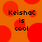 Orange background with red circular shapes and repeated text 'KeishaC is cool' in black pixelated font.