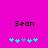 Pixelated text 'Sean' appears above a of cyan and purple puzzle pieces on a bright pink background