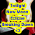 A four- of Twilight-themed buddy icons featuring text, character art, and a couple kissing, with yellow text overlays and a stylized 'Twilight' logo