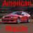 Red muscle car with blue roof and white headlights on brown ground, text above reads 'American All' in red pixelated font.
