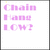Pixelated pink text reads 'Chain Hame Low?' on white background next to a gold chain with lobster clasp.