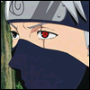Anime character with silver hair, red eyes, and dark blue mask covering lower face, wearing gray headband with metal plate.
