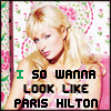six shows a blonde woman with pigtails against a pink floral background, each displaying the text "I SO WANNA LOOK LIKE PARIS HILTON" with varying green and black lettering