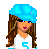 Animated contact sheet of a pixel art character with blue headwear and white shirt displaying text variations, showing multiple frames including full-body views, close-ups, and speech bubbles.