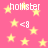 Pink background with yellow stars and repeated white text 'hollister' and '<8' symbols.