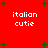 Red background with green plus signs and repeated white text reading 'italian cutie' in four locations.