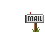 Pixel art animation of a yellow circular character interacting with gray 'MAIL' signs on brown posts against a light gray background.
