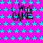 A static image with a bright pink background covered in cyan stars, displaying multiple instances of the text "I MOO CARE" in black pixelated font.