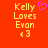 Pixelated text on red background reads 'Kelly Loves Evan <3' with a purple heart symbol above the text in one view, absent in another.
