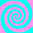Four cyan and pink spiral patterns arranged in a on a cyan background, each spiral rotating clockwise with alternating color bands