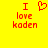 Yellow background with red pixelated text reading "I love kaden" and a heart symbol replacing the word "love" in one version.