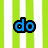 six text-based icons on striped backgrounds, with blue and green lettering changing across positions