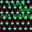 A static digital image with a dark brown background patterned by light blue stars, featuring repeated green text phrases in pixelated font.
