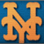 A pixelated orange 'NY' logo on a blue background with subtle variations in the letterforms across three views.