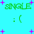 Green 'SINGLE' text and ':(' emoticon on cyan background with purple plus signs, animated by changing plus sign positions.