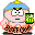 Pixelated cartoon character with pink skin, blue hat, and orange patterned shorts holds green object while changing facial expressions across frames.