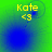 Yellow text 'Kate' and '<3' on a green-to-blue gradient background with shifting blue circular patterns.